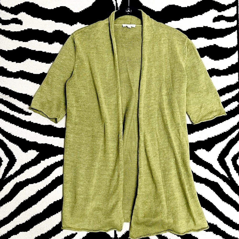 EILEEN FISHER Green Linen Cotton Slub Cardigan Size Small